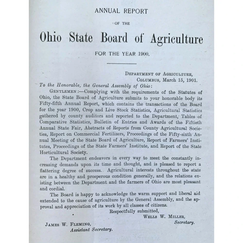 OHIO 1900 Antique Book Annual Report Ohio State Board of Agriculture / Livestock